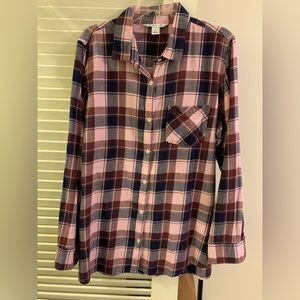 Old Navy GUC Plaid Tartan Flannel Tunic Top Shirt, Size XL, Pink, Navy, Maroon